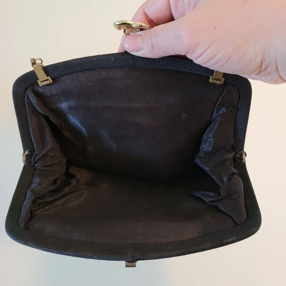 Vintage Evening Bag Black Formal Party Handbag Convertible Clutch - Picture 2 of 7